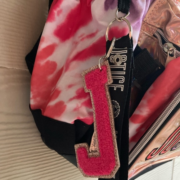 4 Piece Justice Metallic Pink Girls Backpack - Picture 4 of 8